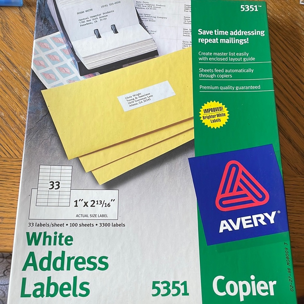 Avery White Address Labels (87 sheets)